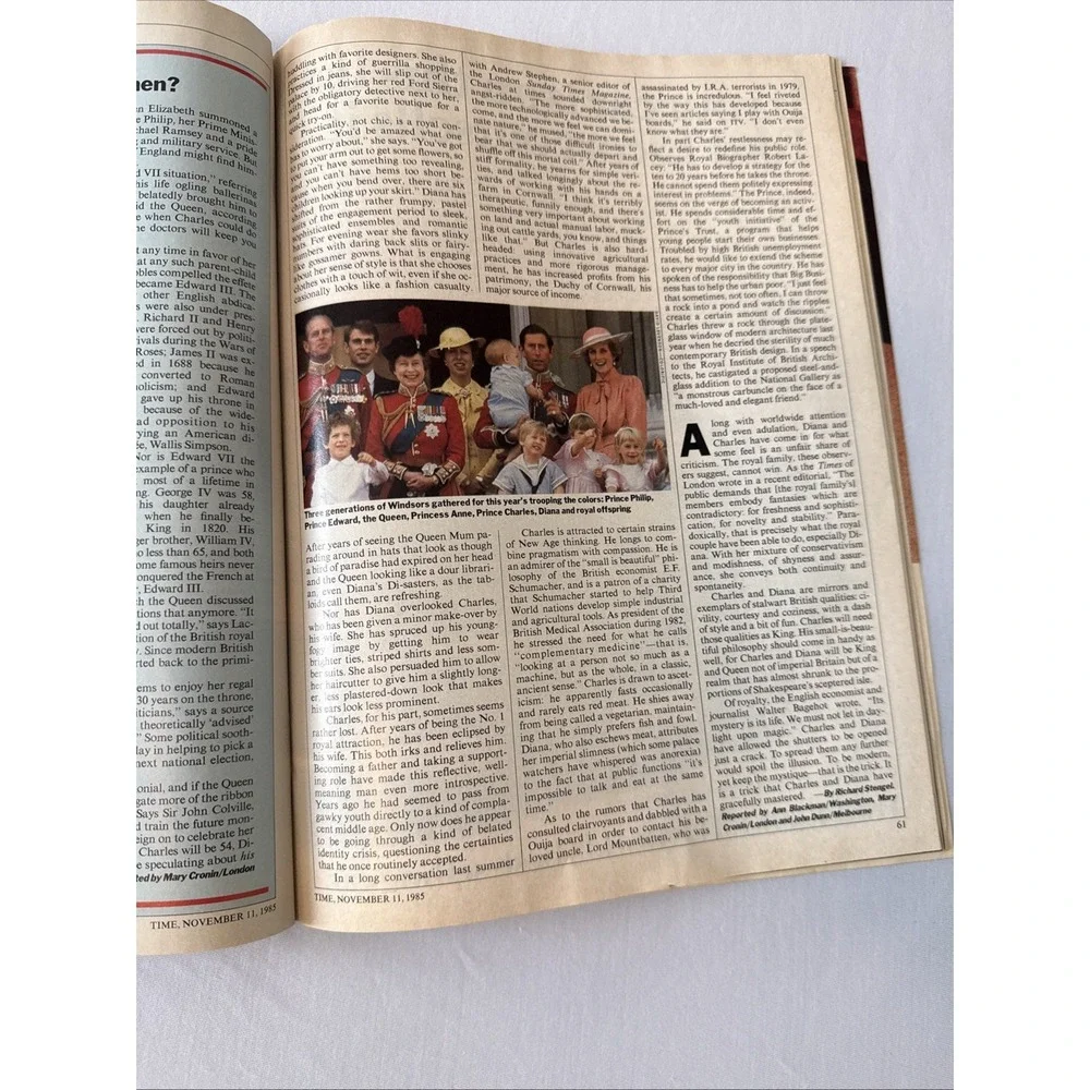 Vintage Time Magazine Nov 11 1985 Princess Diana Prince Charles Ronald Reagan